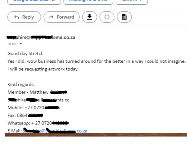 screengrab of Matthew email regarding getting more leads from Easy Websites